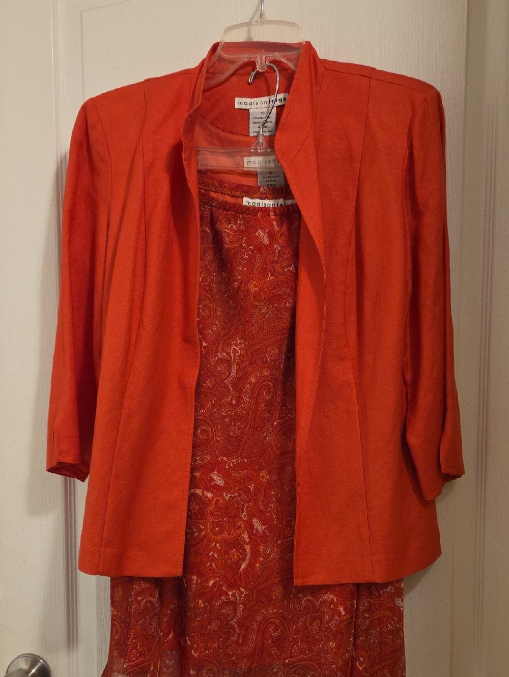 madison leigh Bright Orange Open-Front Blazer With Sleeveless Top And Skirt